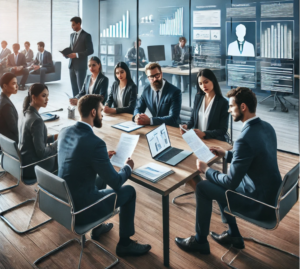 Recruiters at Vienna Consultancy, Bangalore's leading staffing agency, conducting interviews and reviewing resumes in a modern office setting.